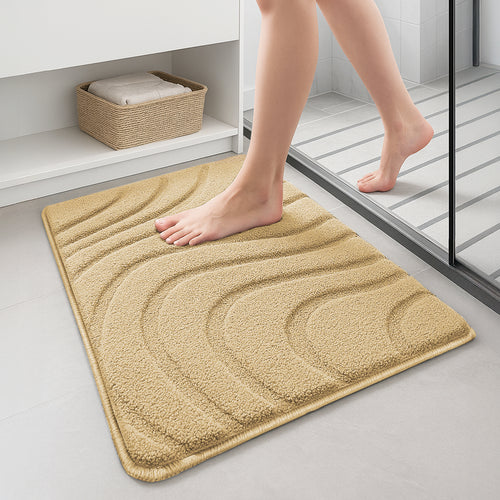 Lot de 2 Tapis de Bain Antidérapant microfibre motif ondulé 60x90cm beige - VOUNOT FR