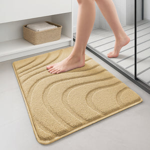 Lot de 2 Tapis de Bain Antidérapant microfibre motif ondulé 60x90cm beige - VOUNOT FR