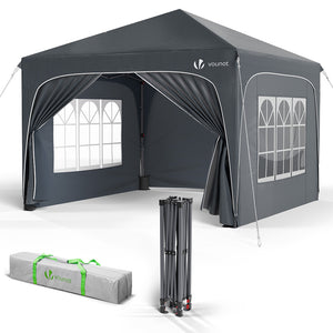 Tonnelle de jardin Arquee 3x3m Pliable avec porte et fenetre amovible gris - VOUNOT FR