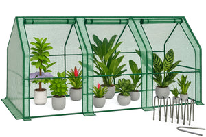 Mini Serre de jardin avec 3 portes enroulables bache PE renforcee 135g/m2 270x90x90cm Vert - VOUNOT FR