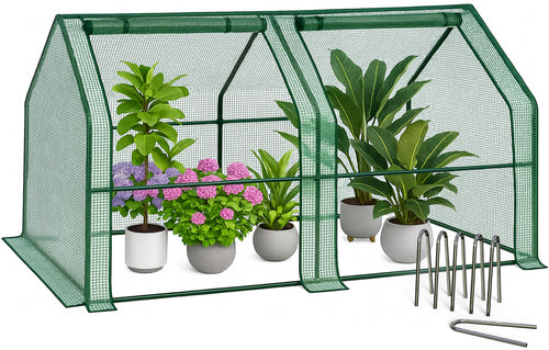Mini Serre de jardin avec 2 portes enroulables bache PE renforcee 135g/m2 180x90x90cm Vert - VOUNOT FR