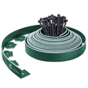 Bordure de jardin plastique flexible 10m avec piquets vert bordé de vert clair - VOUNOT FR