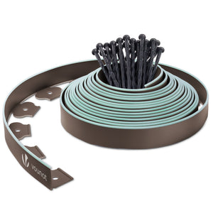 Bordure de jardin plastique flexible 10m avec piquets marron bordé de vert clair - VOUNOT FR