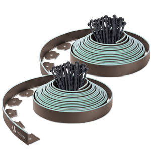 Bordure de jardin plastique flexible 20m avec piquets marron bordé de vert clair - VOUNOT FR