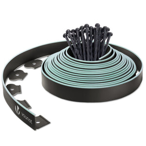 Bordure de jardin plastique flexible 10m avec piquets noir bordé de vert clair - VOUNOT FR