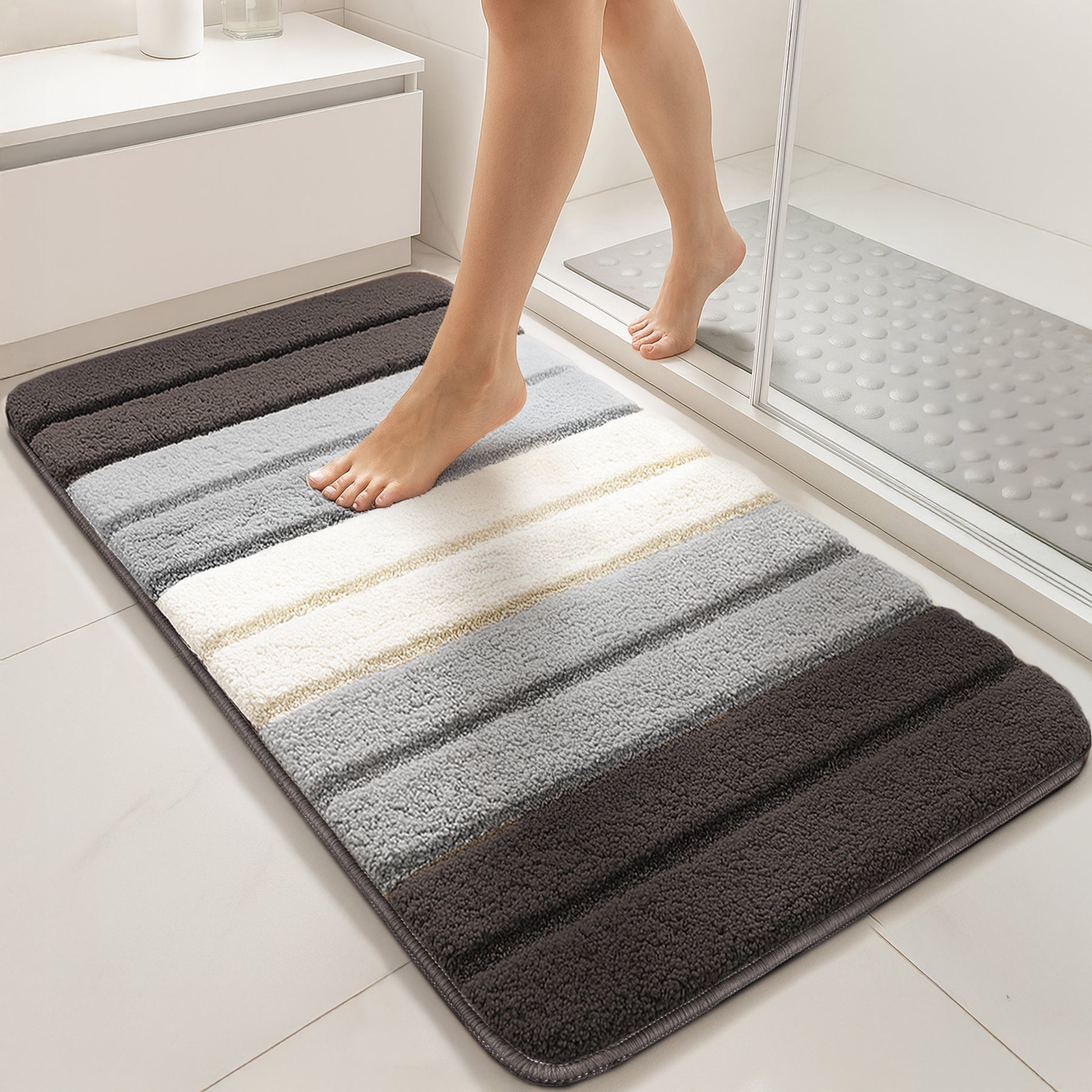 Lot de 2 Tapis de Bain Antidérapant microfibre motif dégradé 60x90cm gris - VOUNOT FR