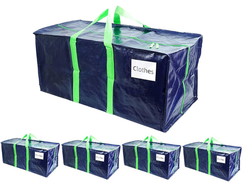 Lot 5 sacs de demenagement grand format avec sangles et poignee bleu - VOUNOT FR