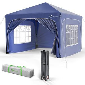 Tonnelle de jardin Arquee 3x3m Pliable avec porte et fenetre amovible bleu - VOUNOT FR