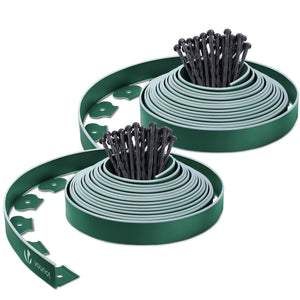 Bordure de jardin plastique flexible 20m avec piquets vert bordé de vert clair - VOUNOT FR