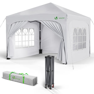 Tonnelle de jardin Arquee 3x3m Pliable avec porte et fenetre amovible blanc - VOUNOT FR
