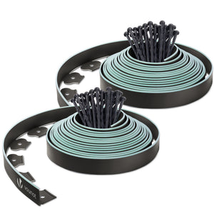 Bordure de jardin plastique flexible 20m avec piquets noir bordé de vert clair - VOUNOT FR