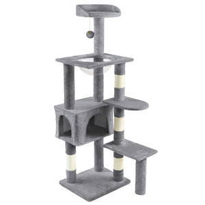 Arbre à Chat 138cm avec Griffoir Plateforme Niche et Capsule Spatiale gris - VOUNOT FR