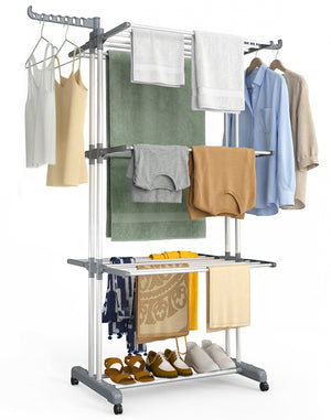 Sechoir a linge etendoir 4 niveaux 126x63x170cm gris-blanc - VOUNOT FR