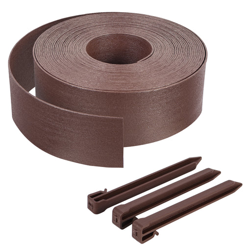 Bordure de jardin PE flexible 20M x 8 CM avec piquets marron - VOUNOT FR