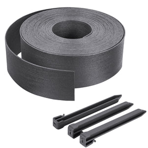 Bordure de jardin PE flexible 20M x 8 CM avec piquets gris - VOUNOT FR