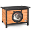 Maison pour Chat en bois avec toit bitumé et entrée en forme d'oreilles de chat - VOUNOT FR