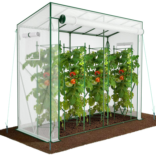 Serre de jardin Serre tomates avec porte et fenetres moustiquaire bache PE renforcee 135g/m2 200x77x170cm Blanc - VOUNOT FR