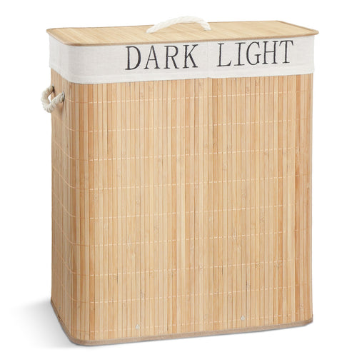 Panier a linge en bambou rectangulaire double compartiments avec couvercle 100L - VOUNOT FR