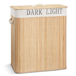 Panier a linge en bambou rectangulaire double compartiments avec couvercle 100L - VOUNOT FR