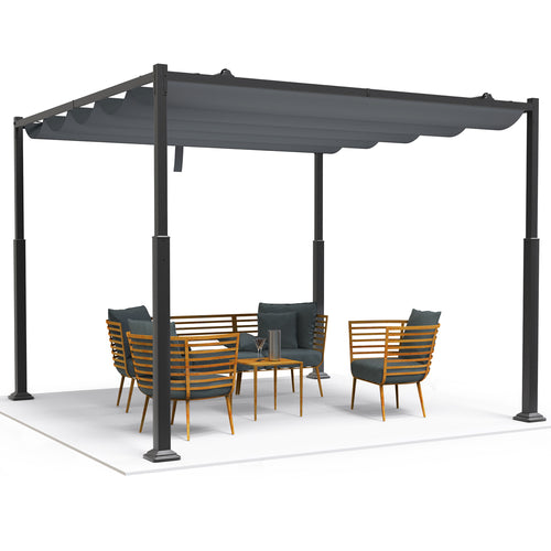 Pergola retractable 3x3m en metal et toile Polyester haute densite 180g/m2 gris - VOUNOT FR