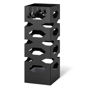 Porte-parapluies Metal avec bac de recuperation eau et 4 Crochets Motif Hexagonal 15.5 x 15.5 x 43.5 cm noir - VOUNOT FR