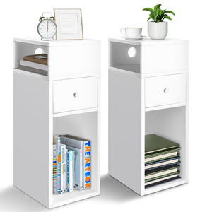 Lot de 2 Table de chevet d’appoint avec tiroir et compartiment 25x30x66cm blanc - VOUNOT FR