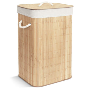 Panier a linge en bambou rectangulaire avec couvercle 72L - VOUNOT FR