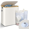 Panier a linge pliable 145L avec sac intérieur cadre bambou et couvercle beige - VOUNOT FR