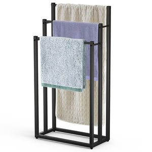 Porte serviettes sur pied autoportant 3 niveaux noir - VOUNOT FR