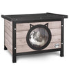 Maison pour Chat en bois avec toit bitumé et entrée en forme d'oreilles de chat Gris - VOUNOT FR