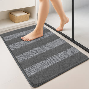 Lot de 2 Tapis de Bain Antidérapant chenille microfibre 60x90cm gris - VOUNOT FR