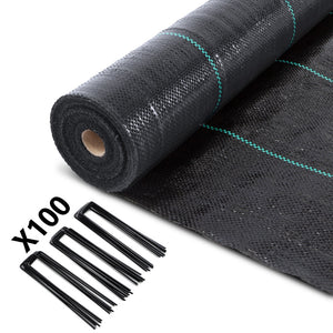 Toile de paillage contre les mauvaises herbes 50Mx2M avec 100 piquets Anti-UV 100g/m2 - VOUNOT FR