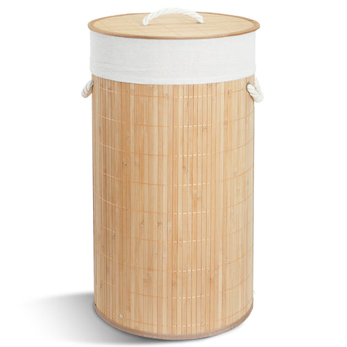 Panier a linge en bambou rond avec couvercle 58L - VOUNOT FR