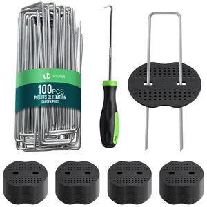 Lot de 100 piquets de fixation U 150x30mm avec 50 Rondelles de fixation plastique - VOUNOT FR