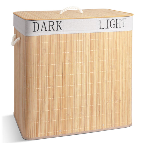 Panier a linge en bambou rectangulaire triple compartiments avec couvercle 150L - VOUNOT FR