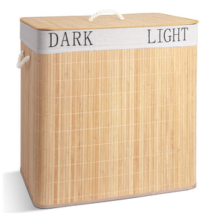 Panier a linge en bambou rectangulaire triple compartiments avec couvercle 150L - VOUNOT FR