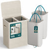 Panier a linge 2 compartiments et sacs amovibles auto ajustant avec couvercle 150L Beige - VOUNOT FR