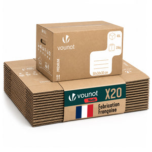 Lot de 20 cartons de demenagement stockage 45L Fabrique en France 50x30x30cm
