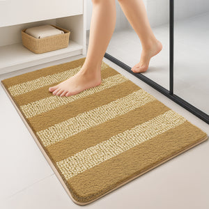 Lot de 2 Tapis de Bain Antidérapant chenille microfibre 60x90cm beige - VOUNOT FR
