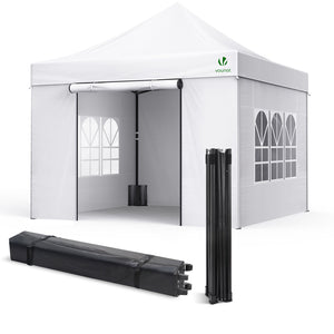 Tonnelle de jardin renforcée 3x3m pliable avec 4 parois et sac de transport a roulette blanche - VOUNOT FR