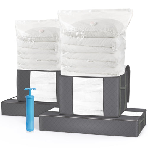 Lot de 9 sac de rangement sous vide Non Tisse XXL gris - VOUNOT FR
