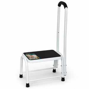 Marche pied en acier avec barre d’appui plateforme antiderapante 38x26cm blanc - VOUNOT FR