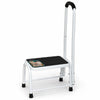 Marche pied en acier avec barre d’appui plateforme antiderapante 38x26cm blanc - VOUNOT FR