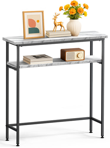 Console table 2 niveaux style industriel en metal et MDF 80x24x80 cm Blanc