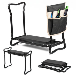Agenouilloir tabouret de jardin 2 en 1 avec pochette de rangement EVA noir - VOUNOT FR