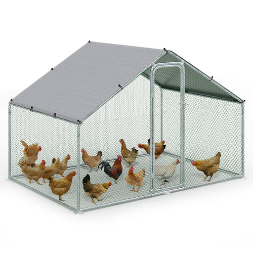 Enclos poulailler en metal galvanise et grillage avec bache PE 300x200x200cm - VOUNOT FR