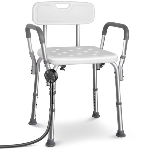 Chaise de douche avec accoudoir et dossier ergonomique a hauteur reglable en aluminum HDPE blanc - VOUNOT FR