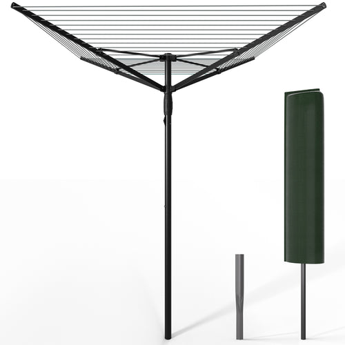 Etendoir a Linge Exterieur Rotatif avec housse de protection et Surface etendage 45m Noir - VOUNOT FR