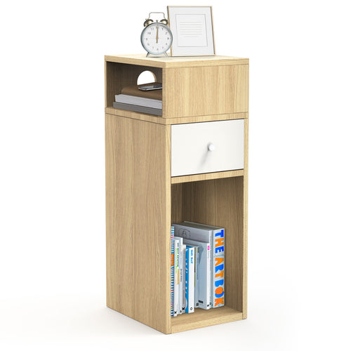 Table de chevet d’appoint avec tiroir et compartiment 25x30x66cm naturel - VOUNOT FR