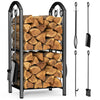 Porte buches cheminee avec 4 outils en metal noir - VOUNOT FR